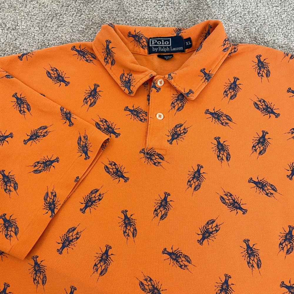 Polo Ralph Lauren Polo Shirt Mens Extra Large Lobster Print Orange Short Sleeve